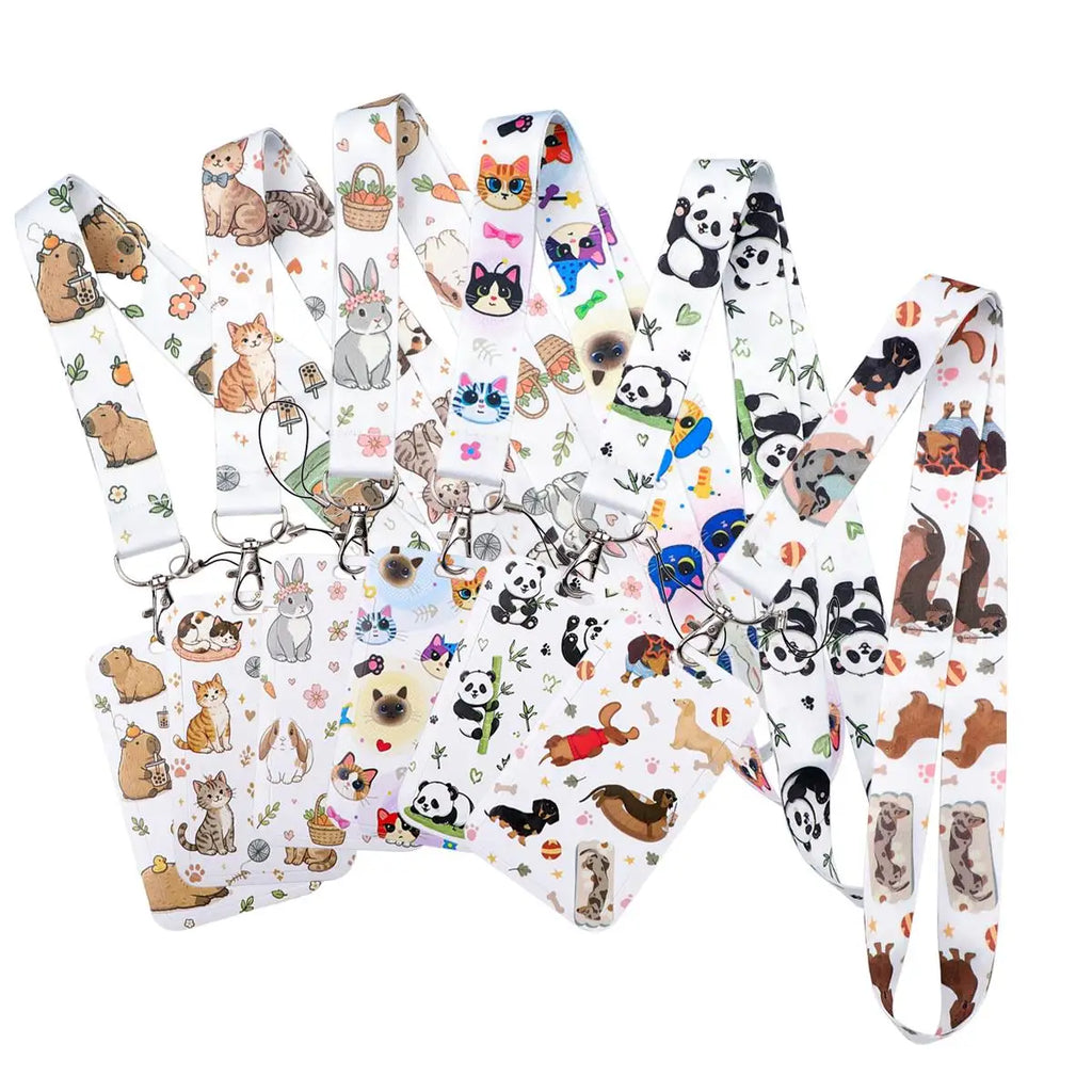 Cute Hand Drawn Pet Animal Lanyard Neck Strap Keychain ID Card Cover Badge Holder Mobile Phone Hang Rope Keyring Accessories