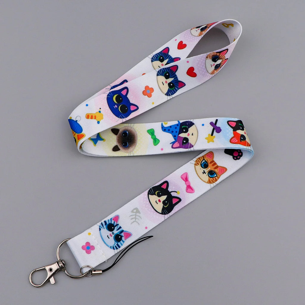 Cute Hand Drawn Pet Animal Lanyard Neck Strap Keychain ID Card Cover Badge Holder Mobile Phone Hang Rope Keyring Accessories