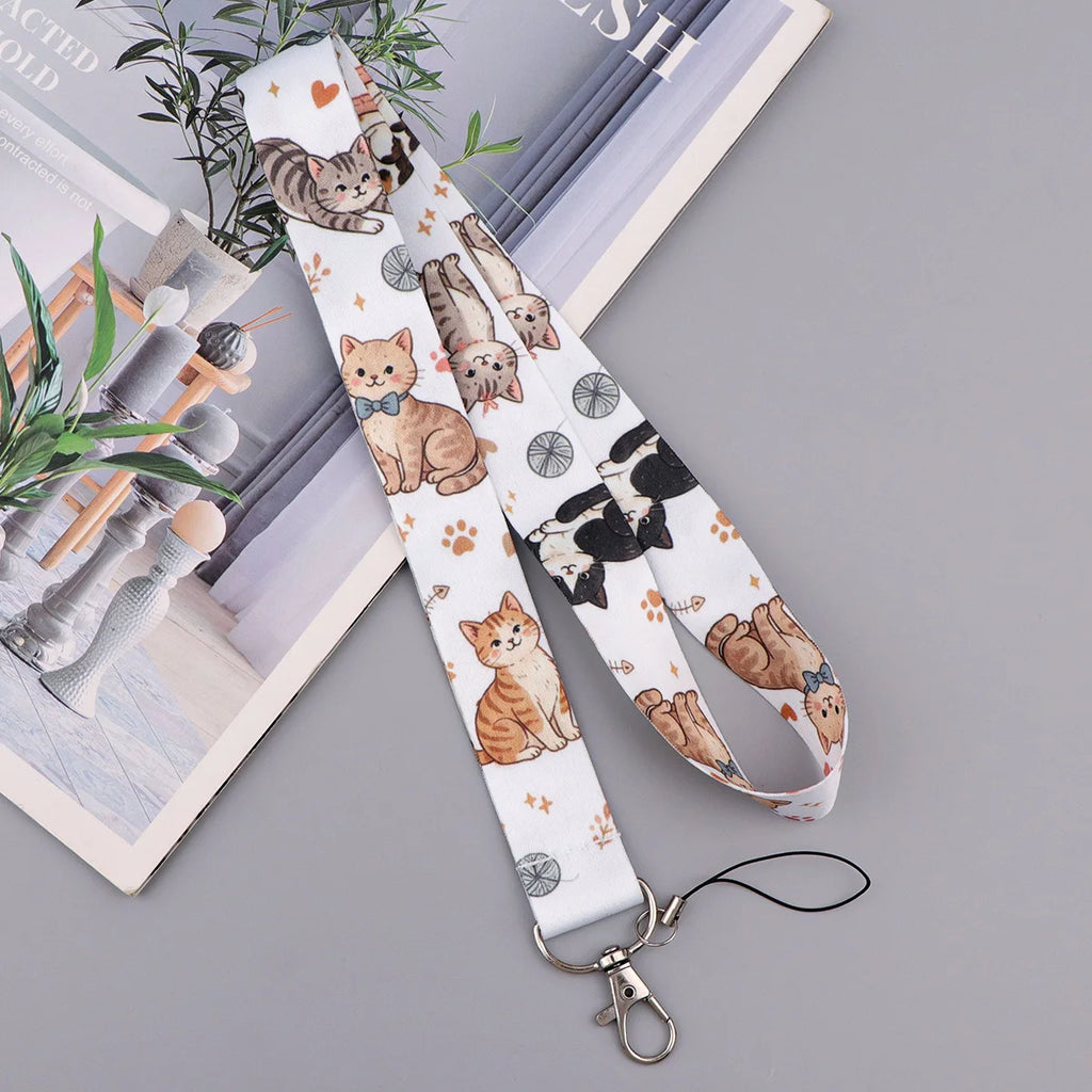 Cute Hand Drawn Pet Animal Lanyard Neck Strap Keychain ID Card Cover Badge Holder Mobile Phone Hang Rope Keyring Accessories