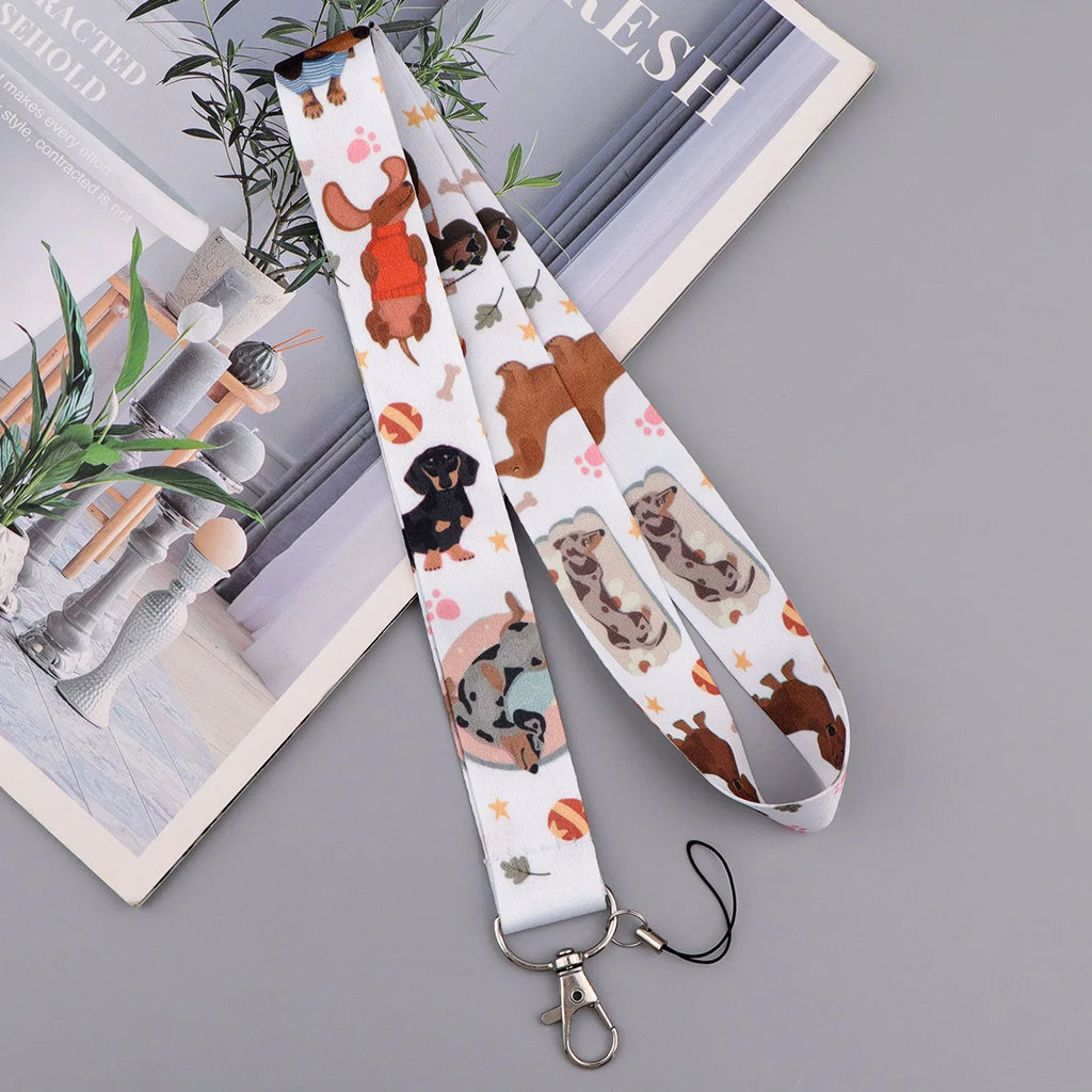 Cute Hand Drawn Pet Animal Lanyard Neck Strap Keychain ID Card Cover Badge Holder Mobile Phone Hang Rope Keyring Accessories